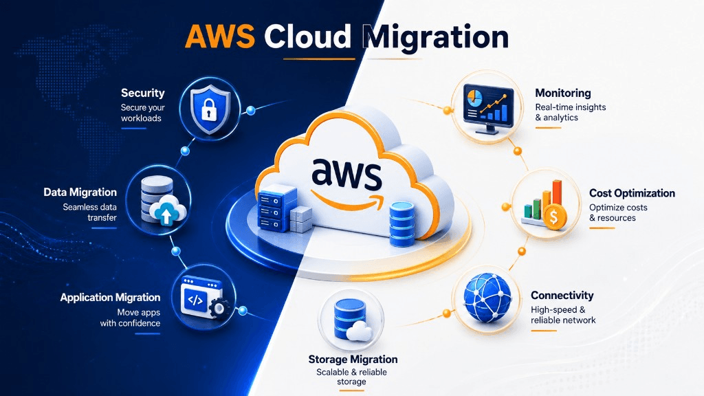 AWS Migration cloud services illustration