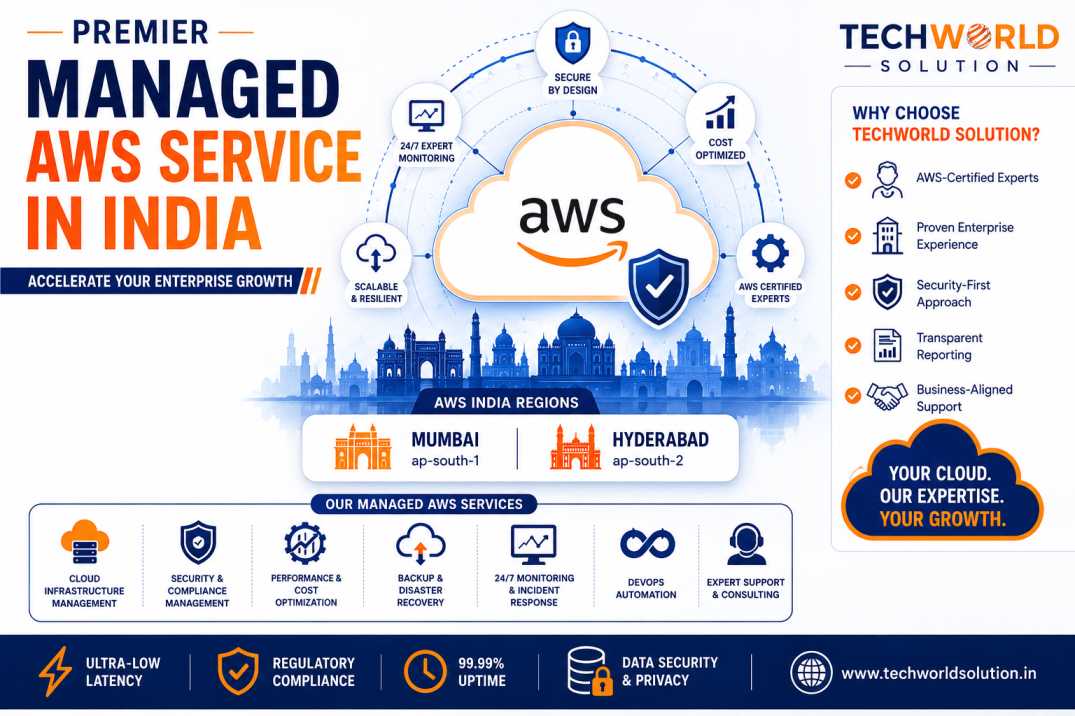 Scale securely with TechWorld Solution enterprise cloud management and managed AWS services in India.