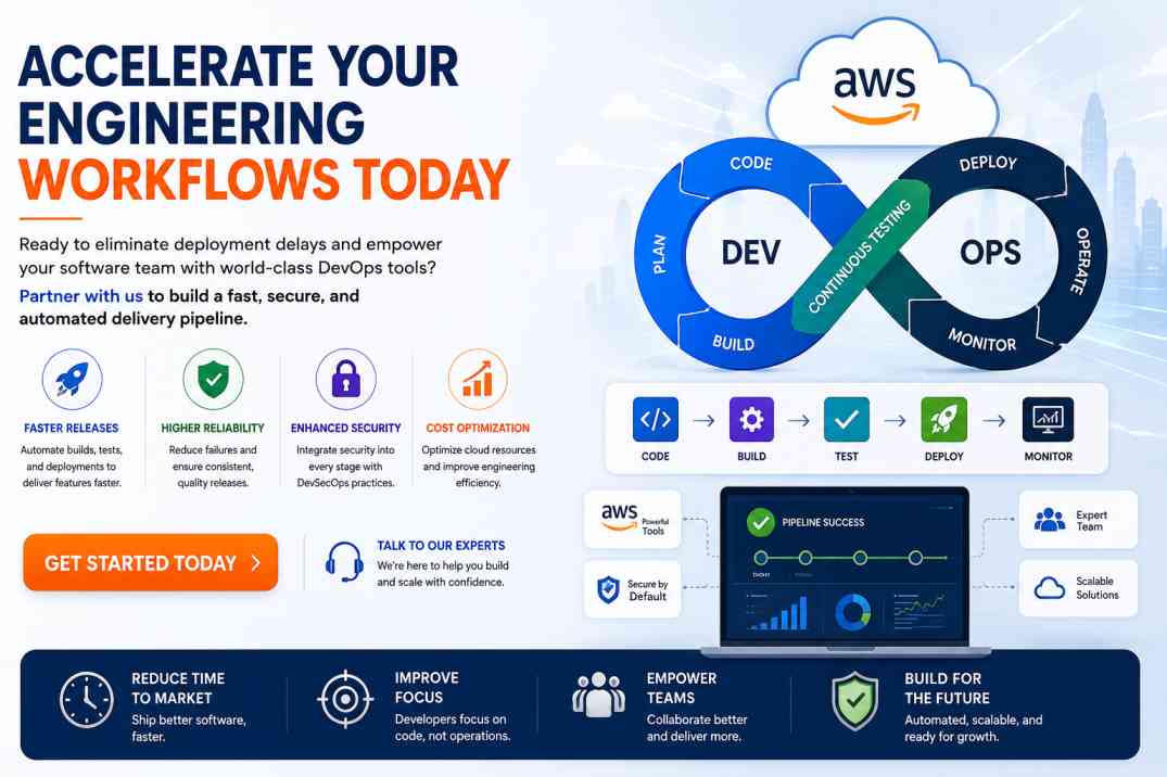 Accelerate engineering workflows with AWS DevOps services in India — automated CI/CD pipelines, faster releases, and secure continuous delivery.